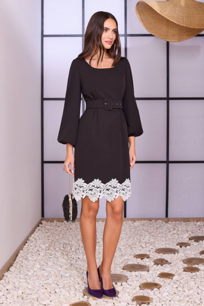 Платье из шерсти с кружевным низом и съемным поясом Lissana 4850 - фото 1