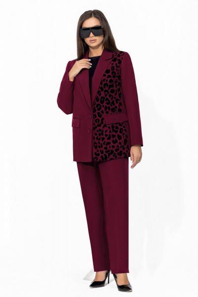 Брючный костюм с анималистичным принтом и классическим пиджаком Gold Style 2675 бордо - фото 7