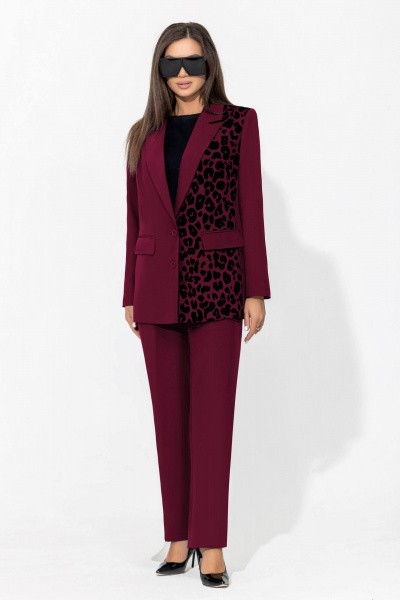 Брючный костюм с анималистичным принтом и классическим пиджаком Gold Style 2675 бордо - фото 5