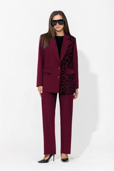 Брючный костюм с анималистичным принтом и классическим пиджаком Gold Style 2675 бордо - фото 4
