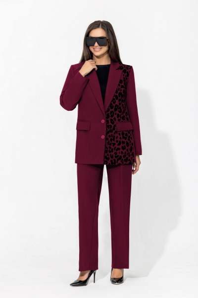 Брючный костюм с анималистичным принтом и классическим пиджаком Gold Style 2675 бордо - фото 3