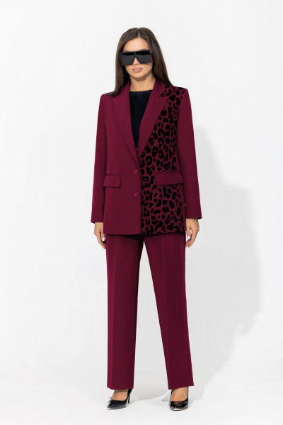Брючный костюм с анималистичным принтом и классическим пиджаком Gold Style 2675 бордо - фото 2