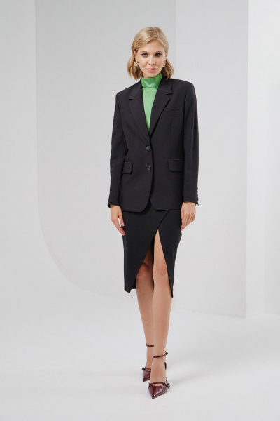 Демисезонный черный жакет с рельефными швами и застежкой HELEN BIRCH J023b - фото 1