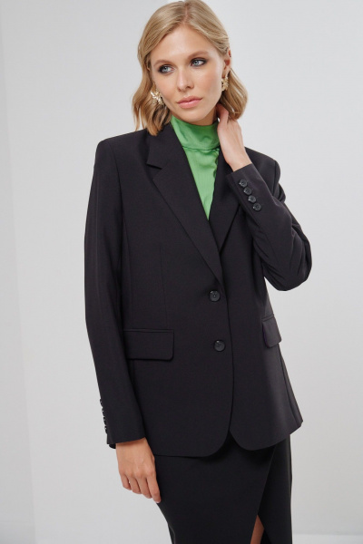 Демисезонный черный жакет с рельефными швами и застежкой HELEN BIRCH J023b - фото 6