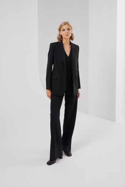 Однобортный классический жакет с лацканами и нагрудным карманом HELEN BIRCH J004b черный - фото 1