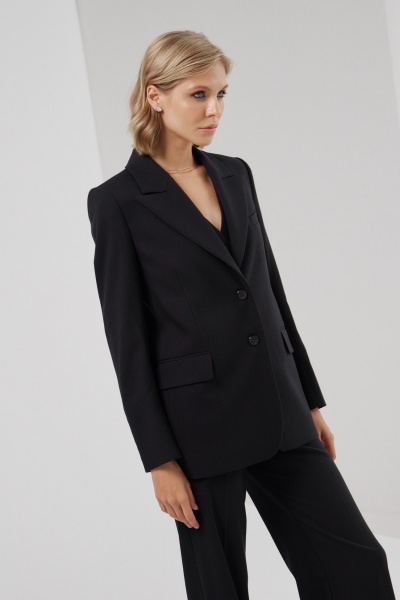 Однобортный классический жакет с лацканами и нагрудным карманом HELEN BIRCH J004b черный - фото 7