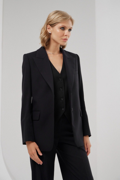 Однобортный классический жакет с лацканами и нагрудным карманом HELEN BIRCH J004b черный - фото 3