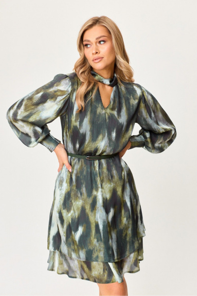 Платье двухъярусное шифоновое с сборками и стойкой Laikony L-212 малахит_ новый - фото 4