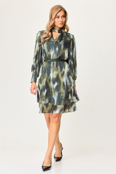 Платье двухъярусное шифоновое с сборками и стойкой Laikony L-212 малахит_ новый - фото 1