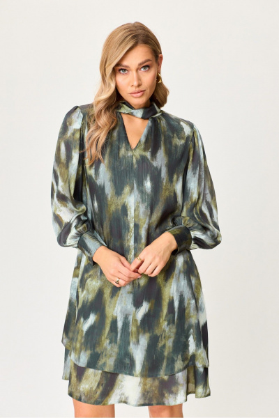 Платье двухъярусное шифоновое с сборками и стойкой Laikony L-212 малахит_ новый - фото 2