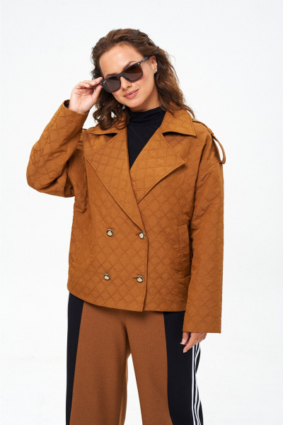 Стеганый жакет и широкие брюки на каждый день из текстиля Liona Style 914 корица - фото 1
