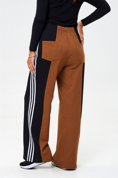 Демисезонные широкие брюки с высокой посадкой из текстиля Liona Style 915 корица - фото 4