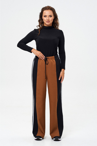 Демисезонные широкие брюки с высокой посадкой из текстиля Liona Style 915 корица - фото 3