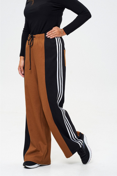 Демисезонные широкие брюки с высокой посадкой из текстиля Liona Style 915 корица - фото 1