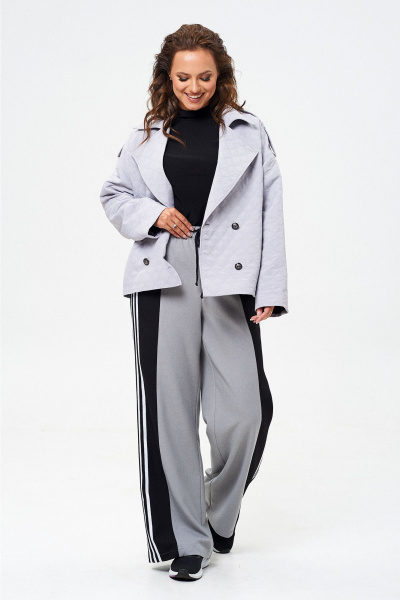 Стеганый жакет и широкие брюки — комфортный демисезонный костюм Liona Style 916 серый - фото 2