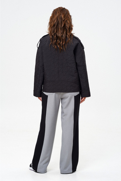 Брюки и жакет из текстиля с отделочной тесьмой, демисезон Liona Style 916 черный-серый - фото 4