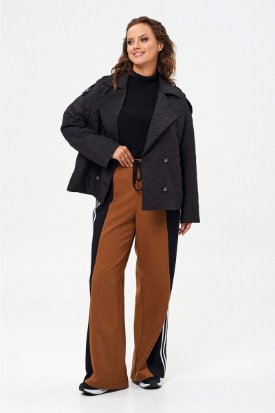 Костюм брюки и жакет из текстиля с патами, демисезон Liona Style 916 черный-корица - фото 1