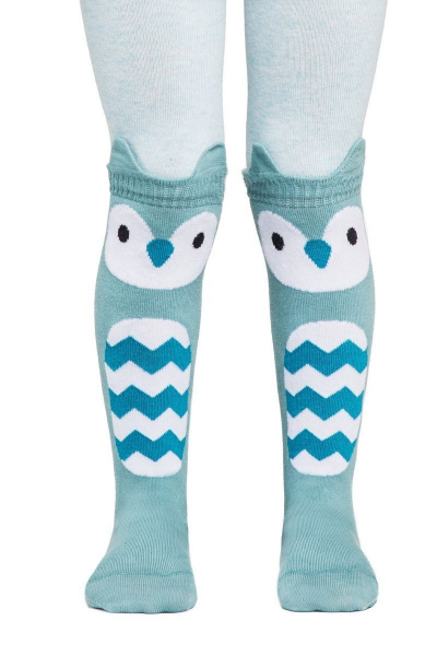 Бирюзовые детские колготки с мордашками из хлопка CONTE Conte-kids_TIP-TOP_Совушки - фото 1