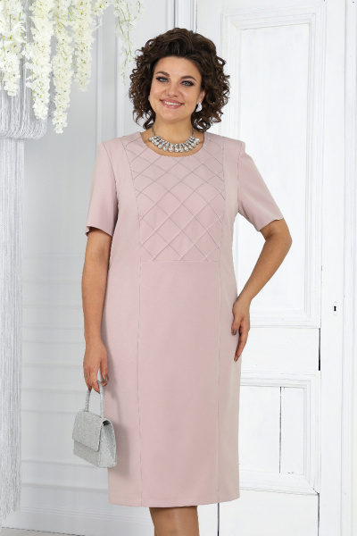 Комплект жакет и платье с рельефами и стеклярусом Ninele 6021 пудра - фото 10