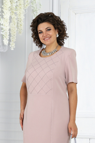 Комплект жакет и платье с рельефами и стеклярусом Ninele 6021 пудра - фото 11