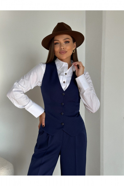 Деловой костюм: брюки, жакет и жилет из текстиля, демисезон Dilana VIP 1993 синий - фото 12