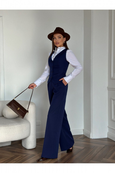 Деловой костюм: брюки, жакет и жилет из текстиля, демисезон Dilana VIP 1993 синий - фото 4