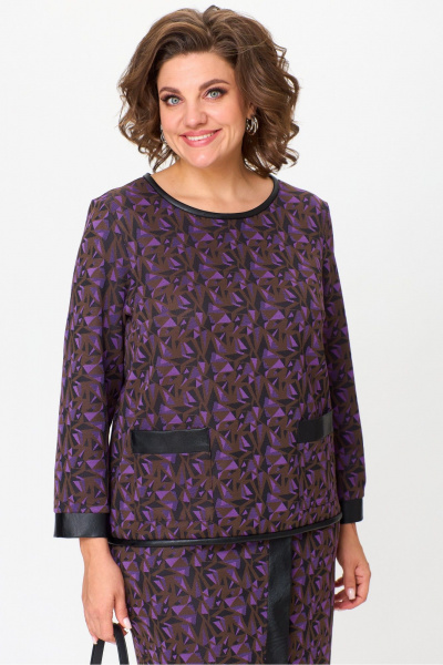 Юбочный комплект из вискозы и кожаных деталей Michel chic 1394 шоколад+фиолет - фото 8