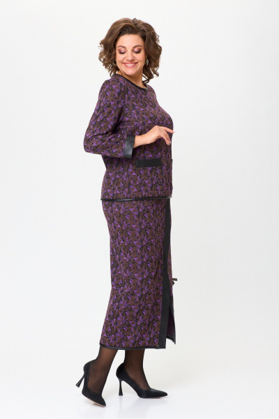 Юбочный комплект из вискозы и кожаных деталей Michel chic 1394 шоколад+фиолет - фото 4