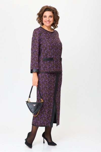 Юбочный комплект из вискозы и кожаных деталей Michel chic 1394 шоколад+фиолет - фото 3