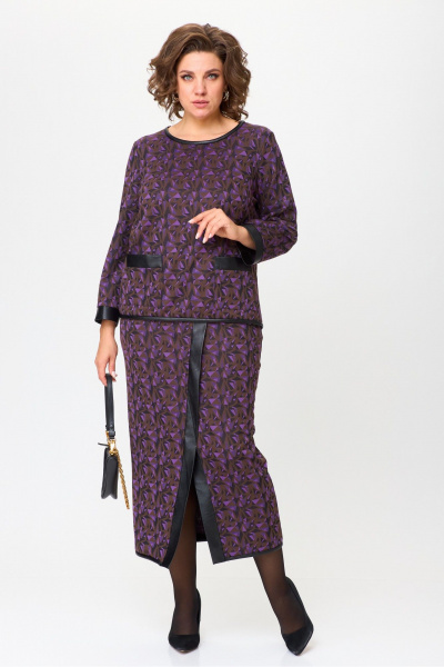 Юбочный комплект из вискозы и кожаных деталей Michel chic 1394 шоколад+фиолет - фото 2