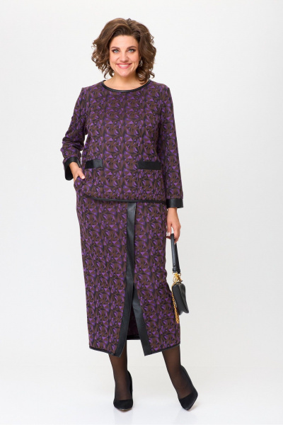 Юбочный комплект из вискозы и кожаных деталей Michel chic 1394 шоколад+фиолет - фото 1