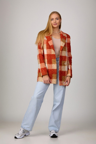 Двубортный жакет из пальтовой ткани «под каракуль» Rosheli 838 клетка - фото 2