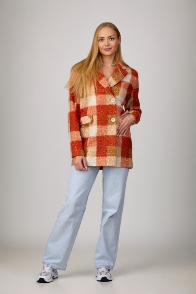 Двубортный жакет из пальтовой ткани «под каракуль» Rosheli 838 клетка - фото 1