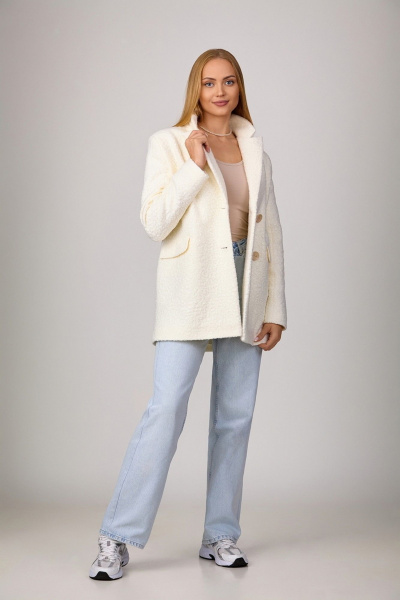 Пальтовый жакет «под каракуль» с прорезными карманами Rosheli 838/1 молочный - фото 2