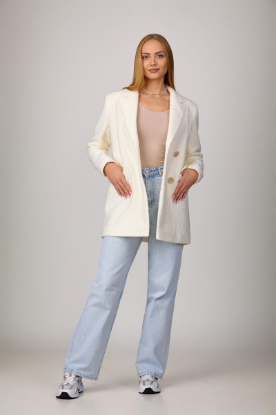 Пальтовый жакет «под каракуль» с прорезными карманами Rosheli 838/1 молочный - фото 1