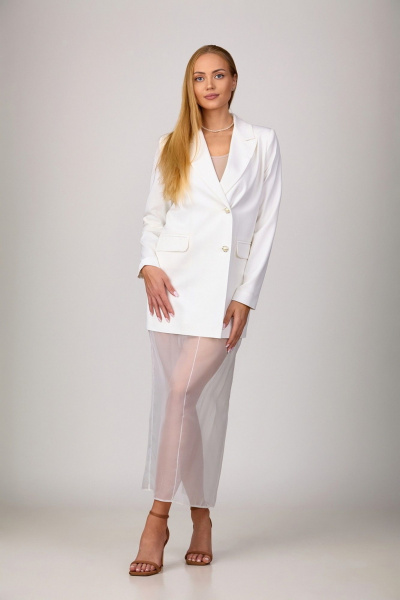 Платье комплект из пиджака, блузы и юбки нарядное Rosheli 841/1 молочный - фото 1