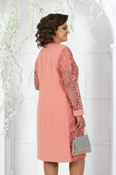 Нарядный комплект платье с кружевным кардиганом розовый Ninele 5988 коралловый - фото 13