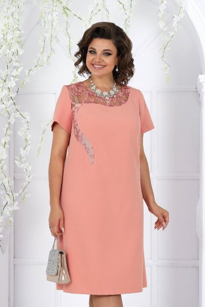 Нарядный комплект платье с кружевным кардиганом розовый Ninele 5988 коралловый - фото 7