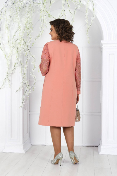 Нарядный комплект платье с кружевным кардиганом розовый Ninele 5988 коралловый - фото 3