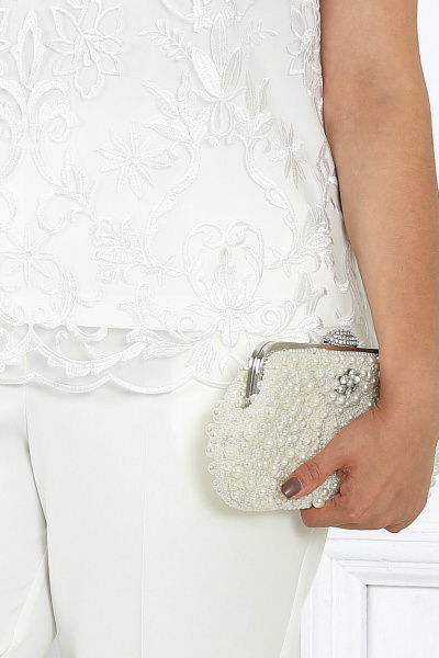 Брючный комплект блуза, брюки и кардиган из кружево-белый Ninele 6004 молочный - фото 14