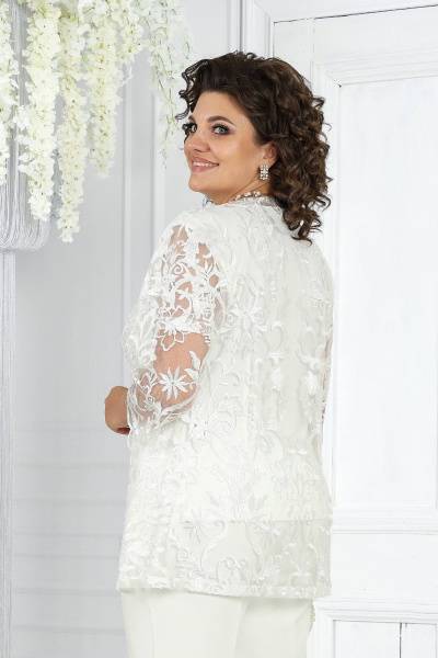Брючный комплект блуза, брюки и кардиган из кружево-белый Ninele 6004 молочный - фото 8