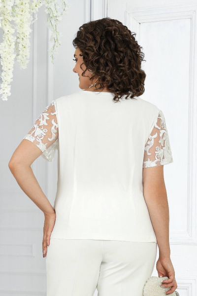 Брючный комплект блуза, брюки и кардиган из кружево-белый Ninele 6004 молочный - фото 5