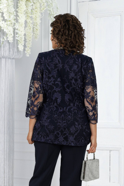 Брючный комплект блуза, брюки и кардиган из сатина-синий Ninele 6004 синий - фото 14