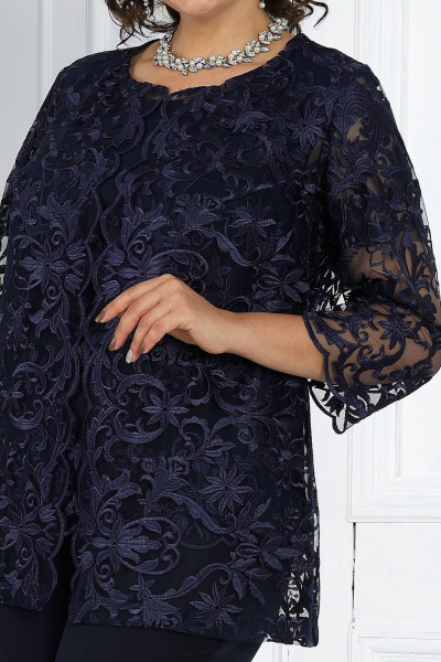 Брючный комплект блуза, брюки и кардиган из сатина-синий Ninele 6004 синий - фото 7