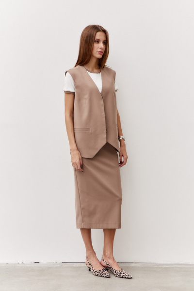 Классическая юбка-карандаш из костюмной ткани Luitui R2072 бежевый - фото 3