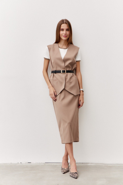 Классическая юбка-карандаш из костюмной ткани Luitui R2072 бежевый - фото 1