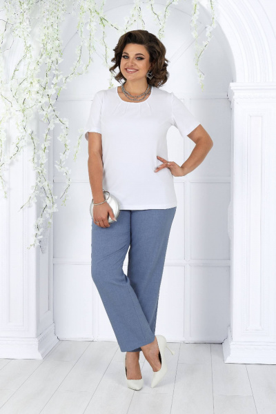 Деловой костюм блуза, брюки и жакет из текстиля-голубой Ninele 7463 небесный - фото 6