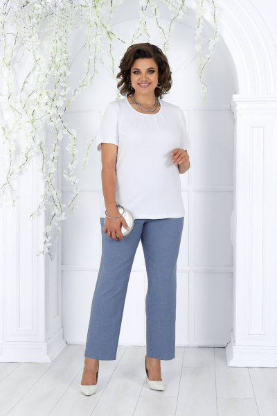 Деловой костюм блуза, брюки и жакет из текстиля-голубой Ninele 7463 небесный - фото 5