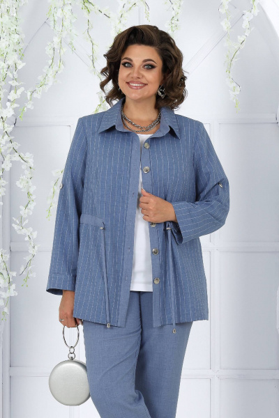 Деловой костюм блуза, брюки и жакет из текстиля-голубой Ninele 7463 небесный - фото 2