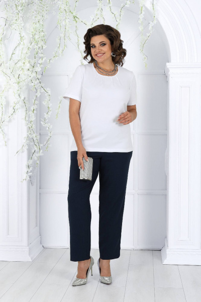 Деловой костюм блуза, брюки и жакет из текстиля-синий Ninele 7463 синий - фото 12